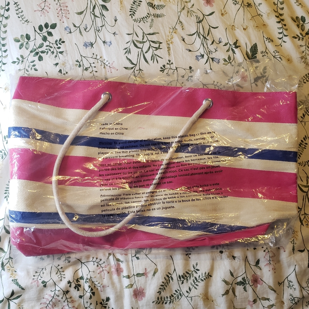 Striped Woven Pink, Blue, & Cream Tote